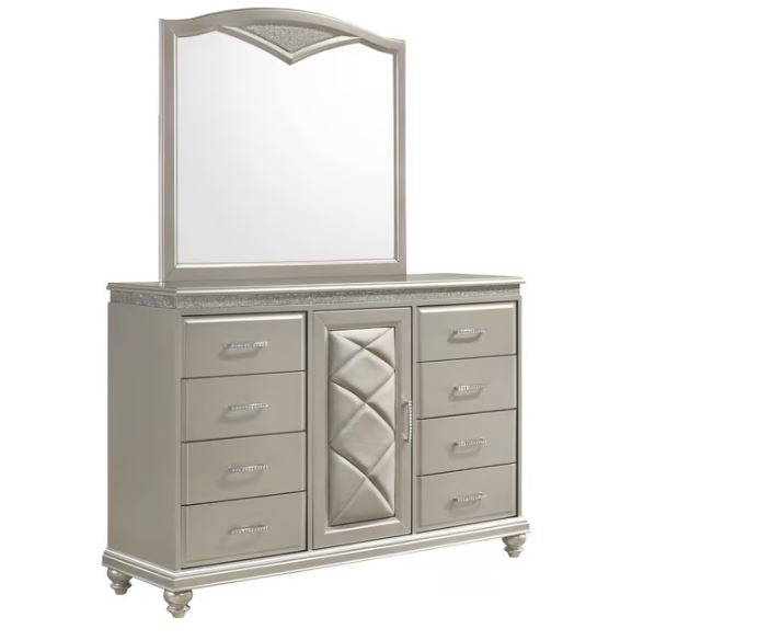 Valiant 5 PC King Glam Silver Upholstered Bedroom Set