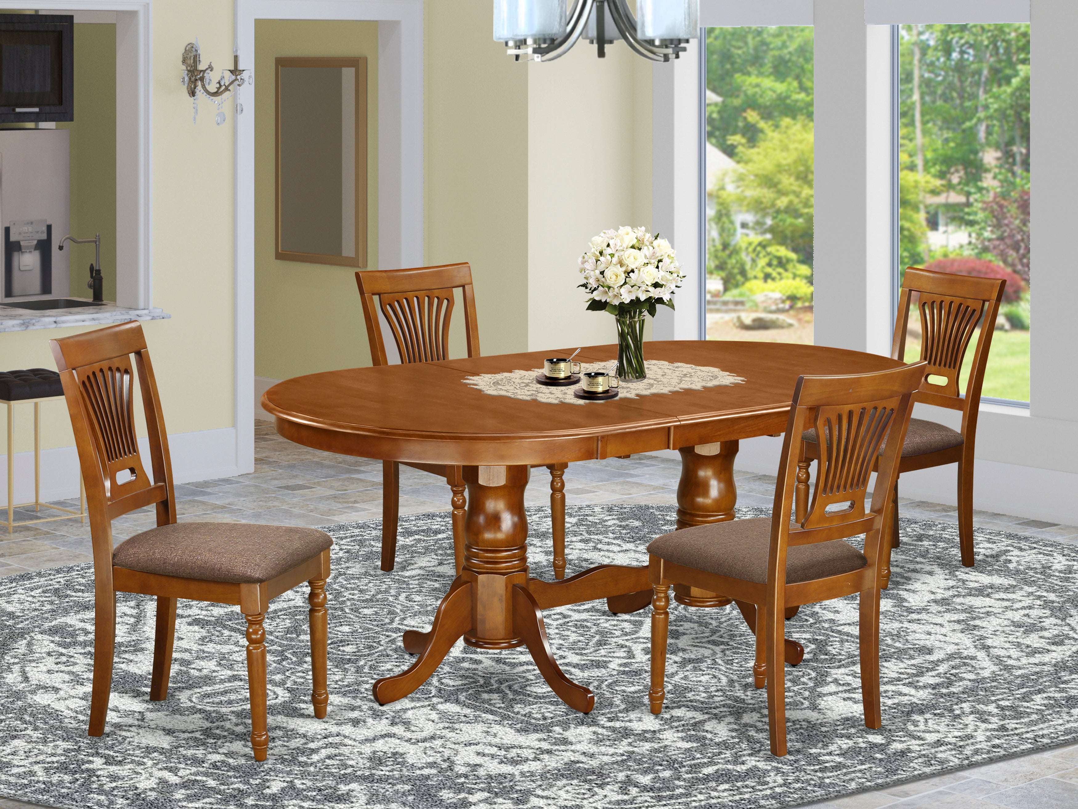 PLAI5-SBR-C 5 PC Dining set-Dining Table plus 4 Kitchen Dining Chairs