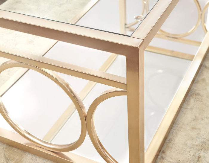 Olympia Gold Chrome Cocktail Table With Mirrored Shelf