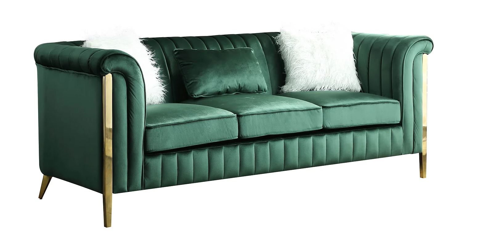 Fara Modern 2pc Sofa And love seat Living room set In Emerald Green Velvet