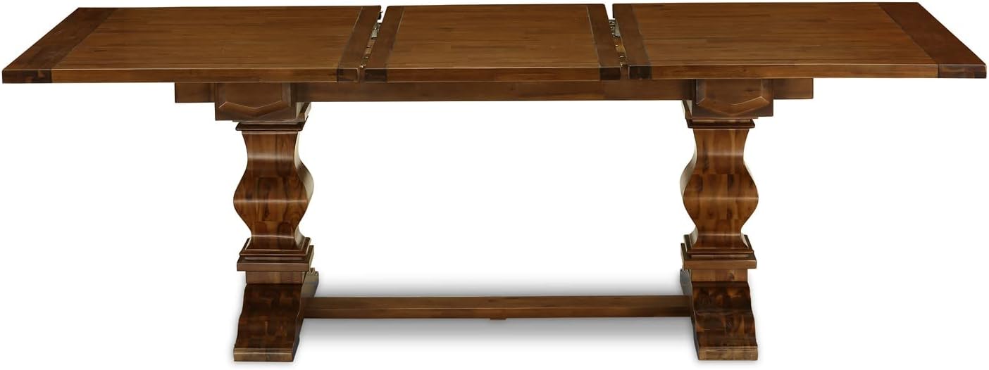 Rustic 9 PC Formal Dining Room Double Pedestal Table and Linen Chairs In Walnut