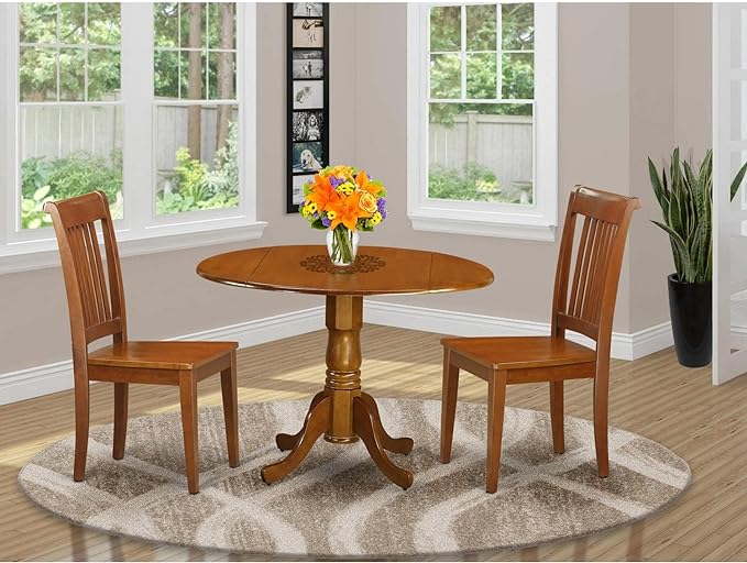 DLPO3-SBR-W 3 Pc-round Kitchen Table-plus 2 Kitchen Chairs