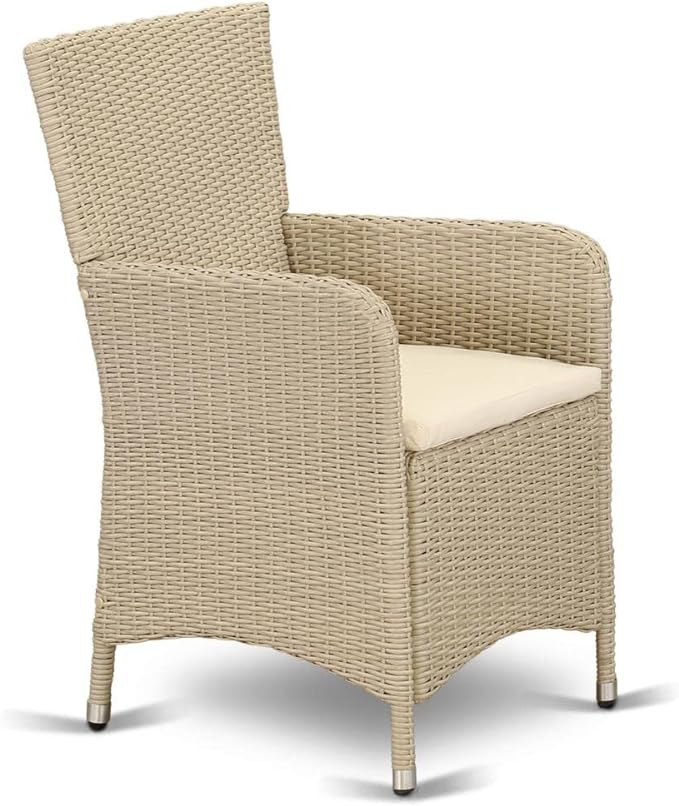 Luneburg Patio Bistro Wicker Dining Chairs with Cushion, Set of 2, Cream