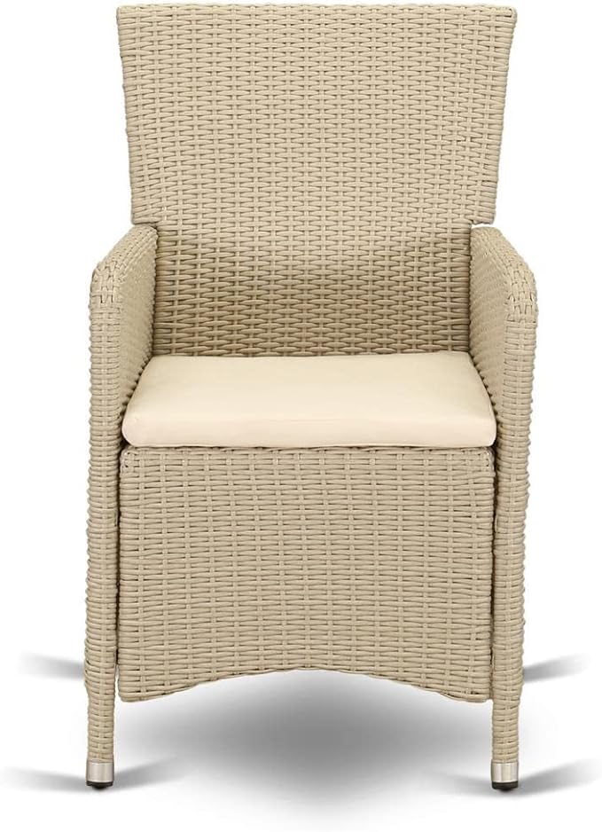 Luneburg Patio Bistro Wicker Dining Chairs with Cushion, Set of 2, Cream