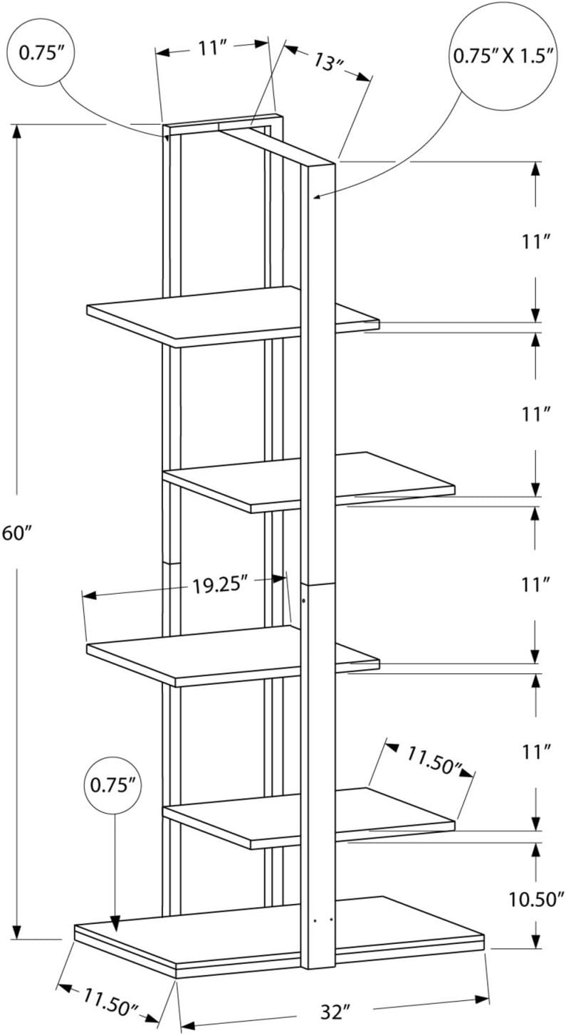 Modern 5-Tier Zig-Zag Bookcase – White and Silver