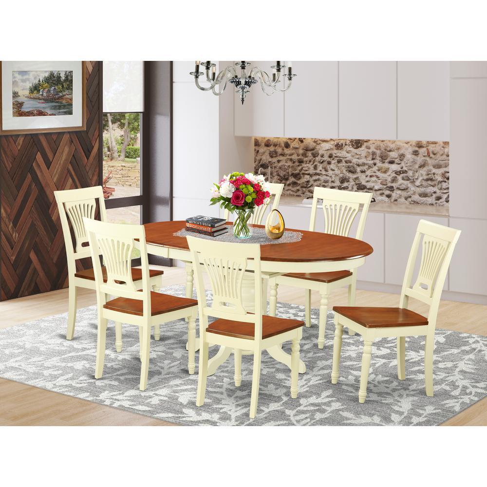 Kenley 7 Pc Oval Dining Room Table with leaf and 6 Chairs Set in Buttermilk / Cherry