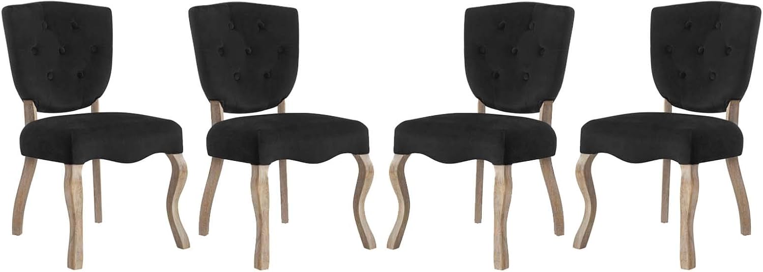 Array French Vintage Tufted Velvet Weathered Wood Dining Chair in Black Set Of 4