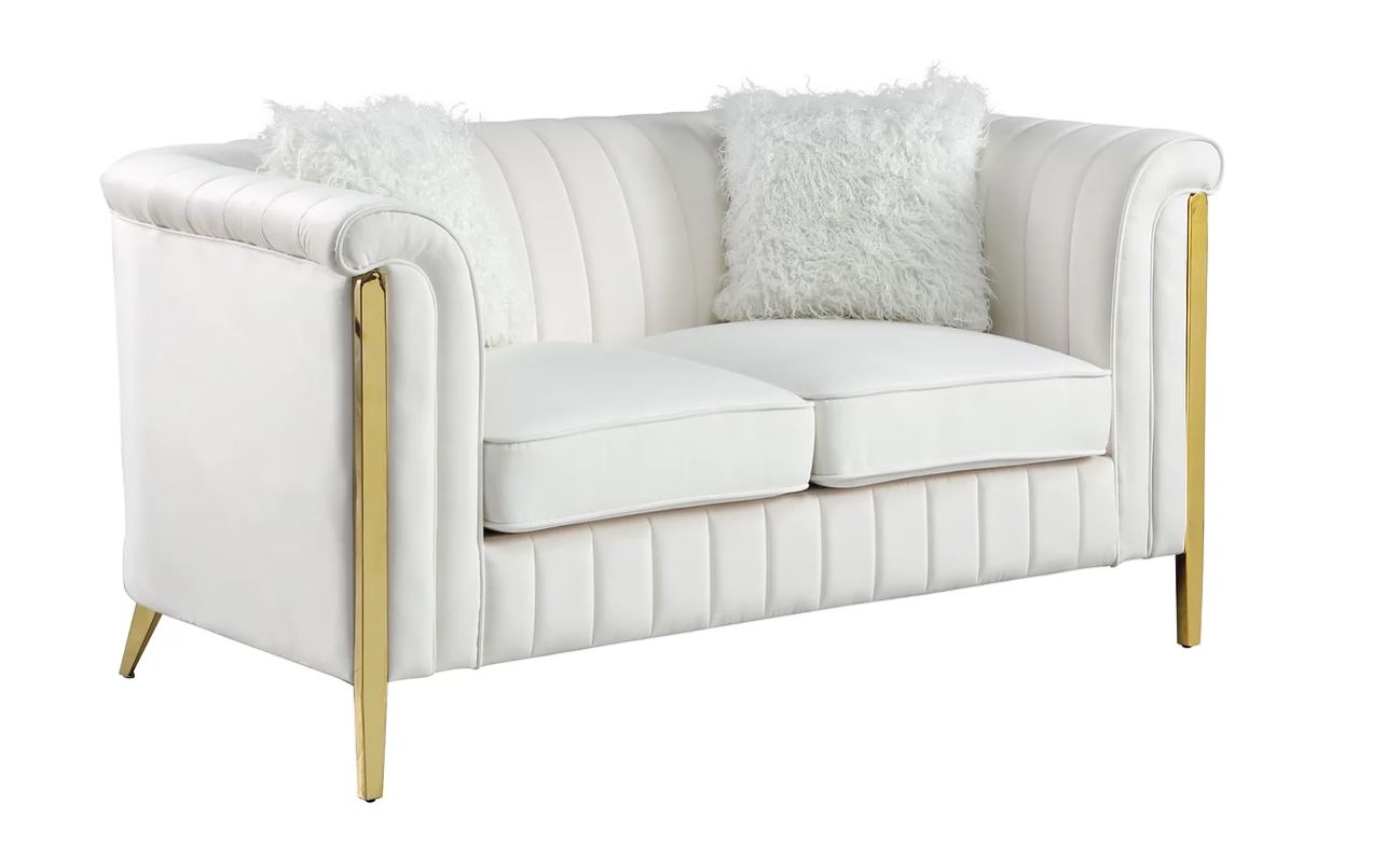 Farris 2pc Modern Sofa And love seat Living room set In Cream Velvet