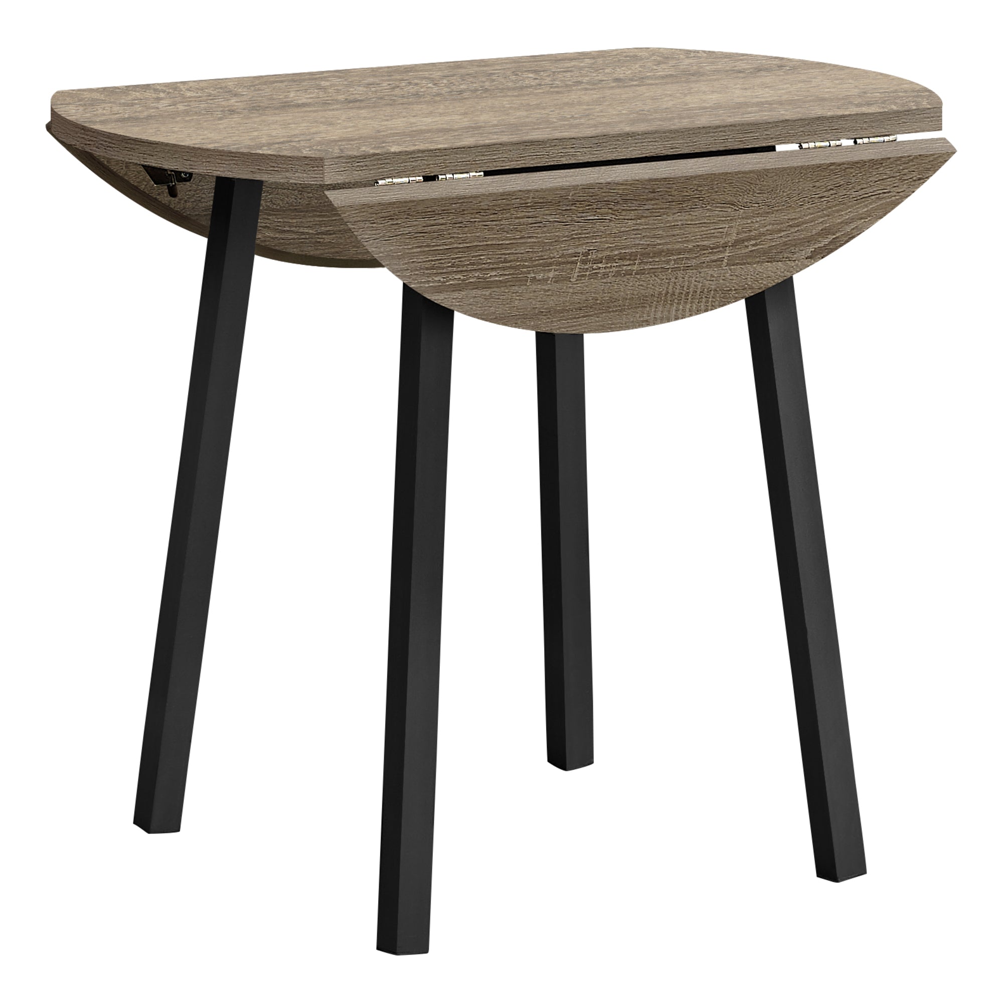 3 pc Dark Taupe and Black Wood / Metal Drop Leaf Table and Chair Set