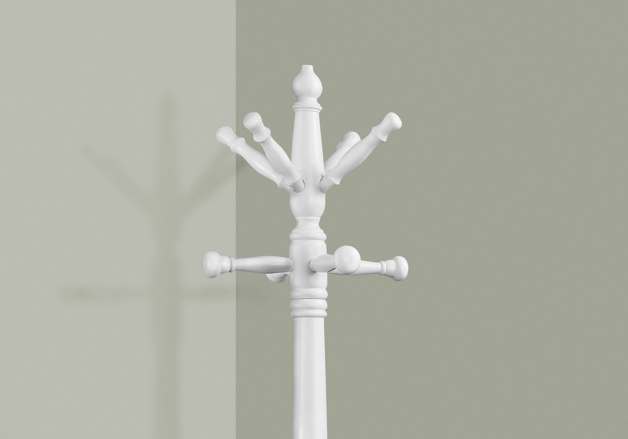 73" H Traditional Turned Post Solid Wood Coat Rack In Antique White Finish