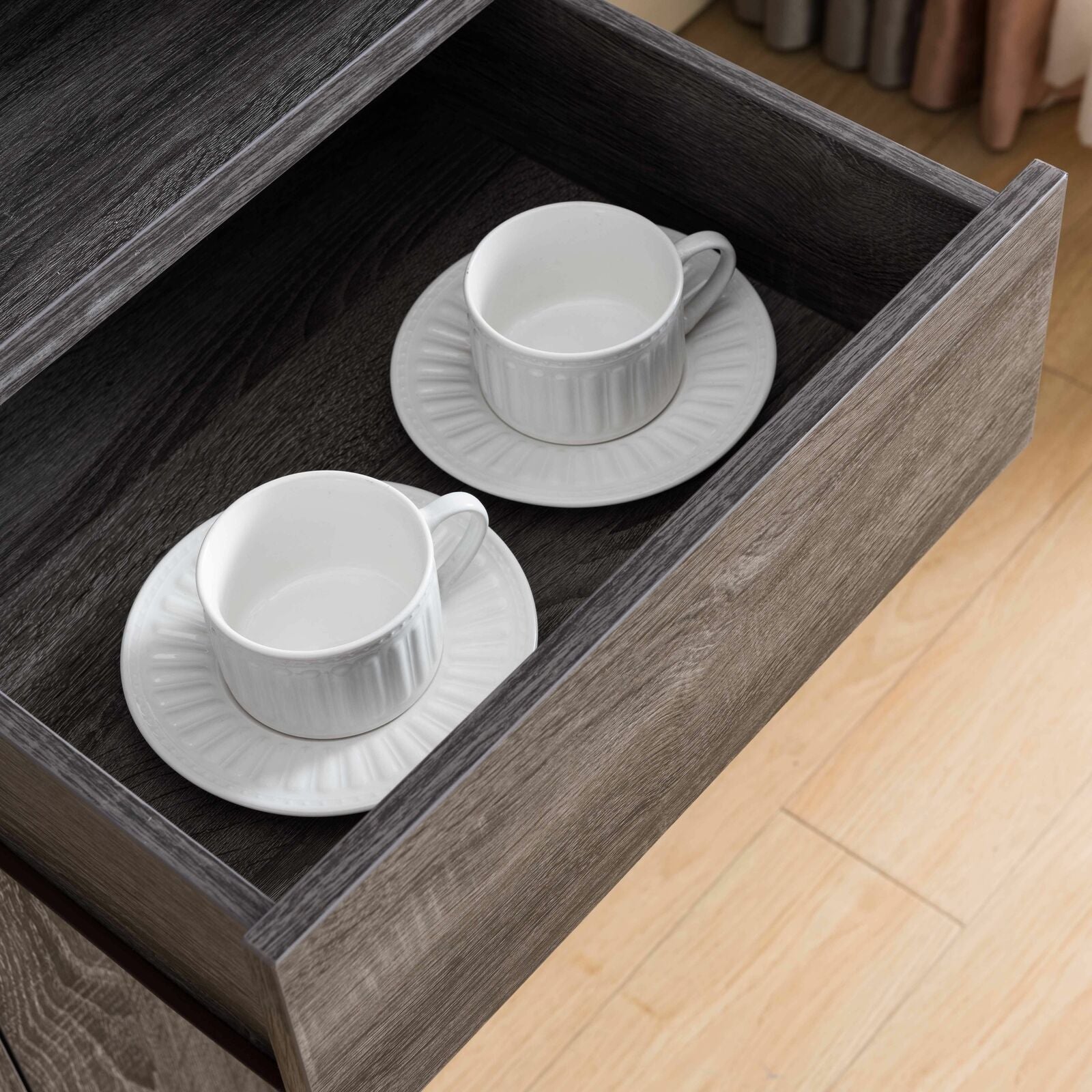 Lighted Curio Display Cabinet with Storage In Distressed Grey