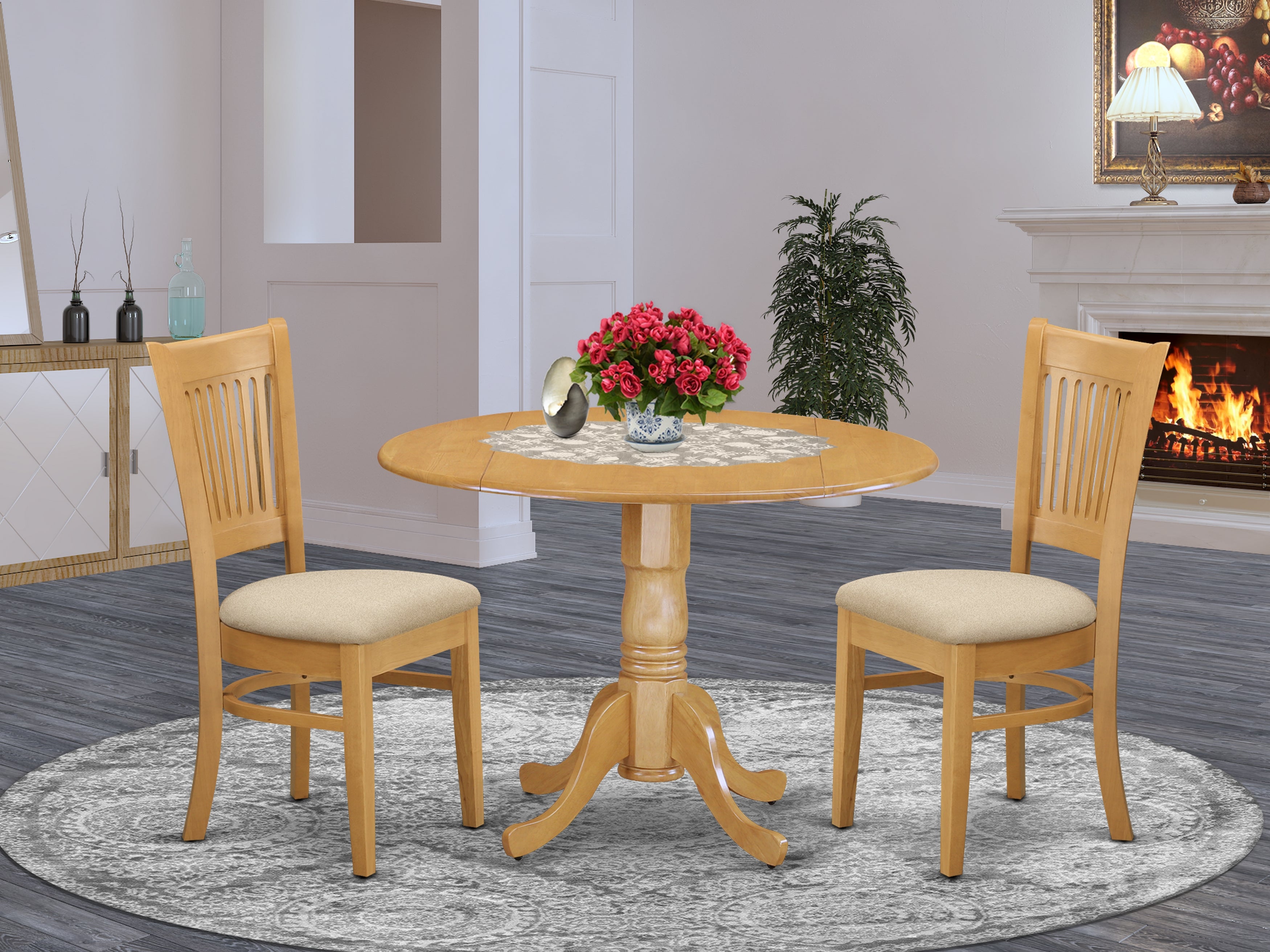 DLVA3-OAK-C 3 Pc Kitchen nook Dining set-Kitchen Table and 2 slat back Chairs