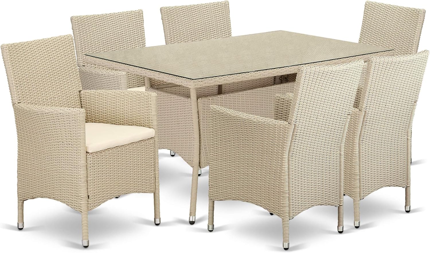 Valencia 7-piece Modern Metal Patio Set in Cream