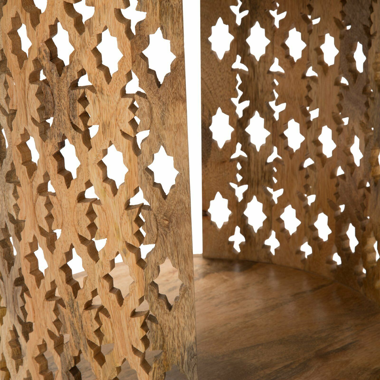 Moroccan Inspired Hand Carved Circular Wood Brinley Round End Table