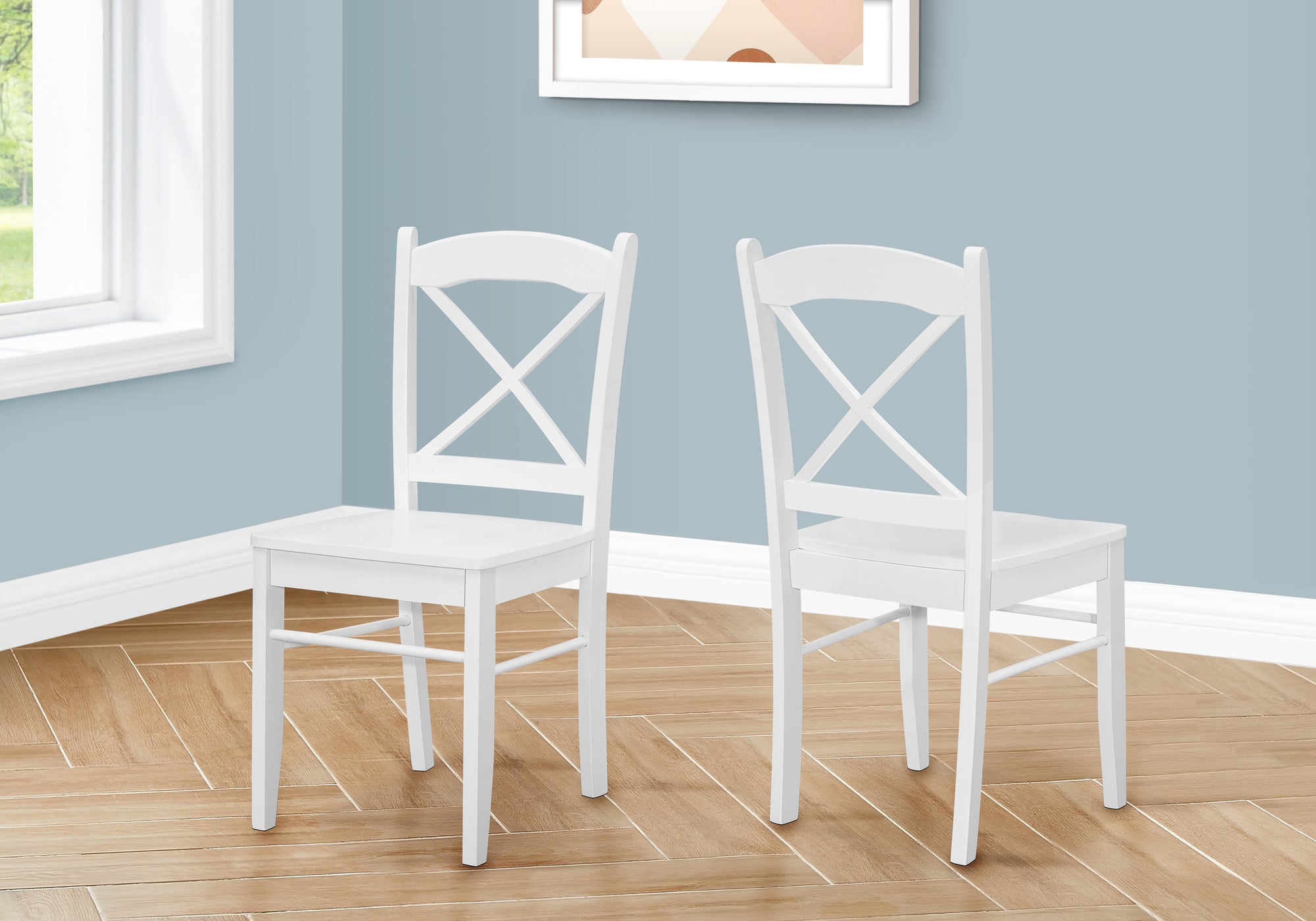 Modern X Back Kitchen Dining Side Chairs in White Set of 2