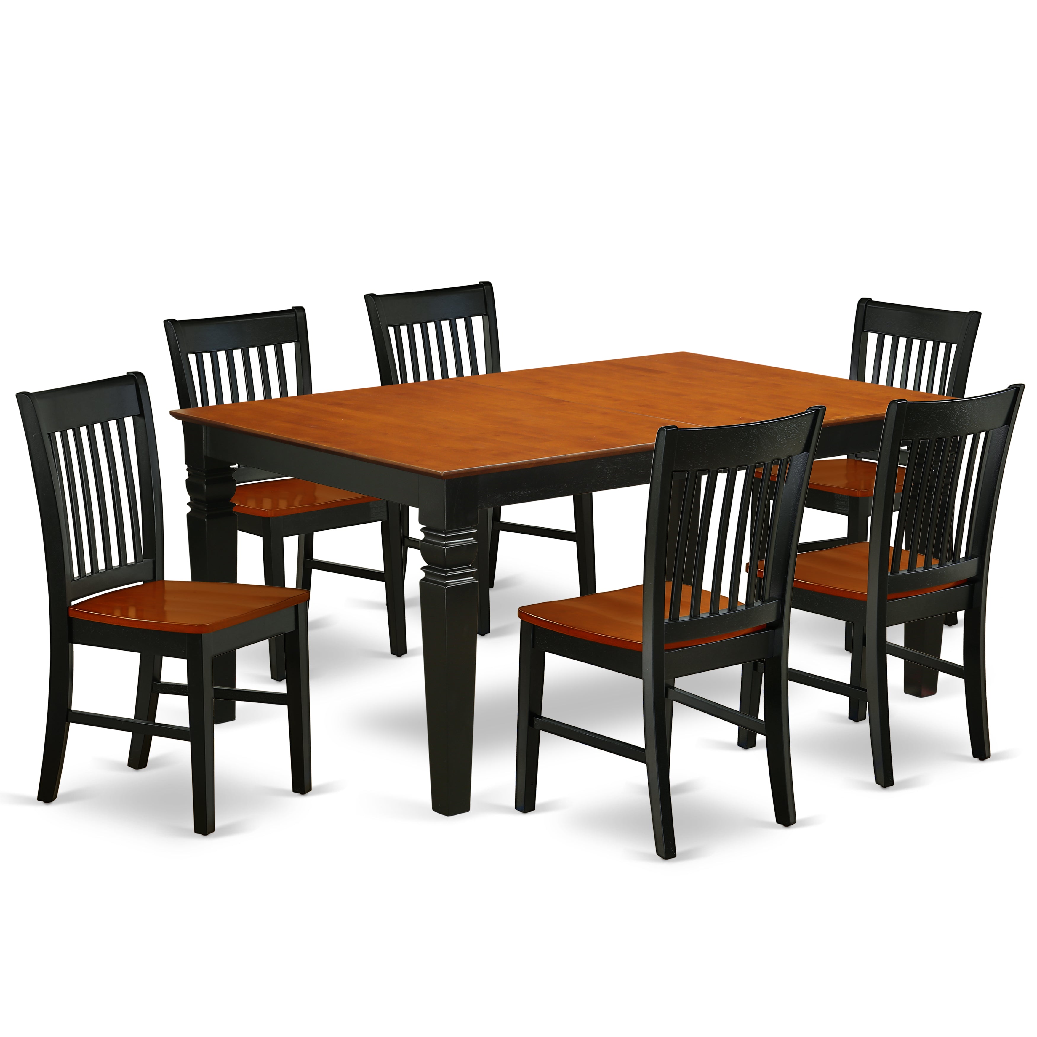 WENO7-BCH-W 7Pc Rectangle 42/60" Dining Table With 18 In Leaf And 6 Wood Seat Chairs