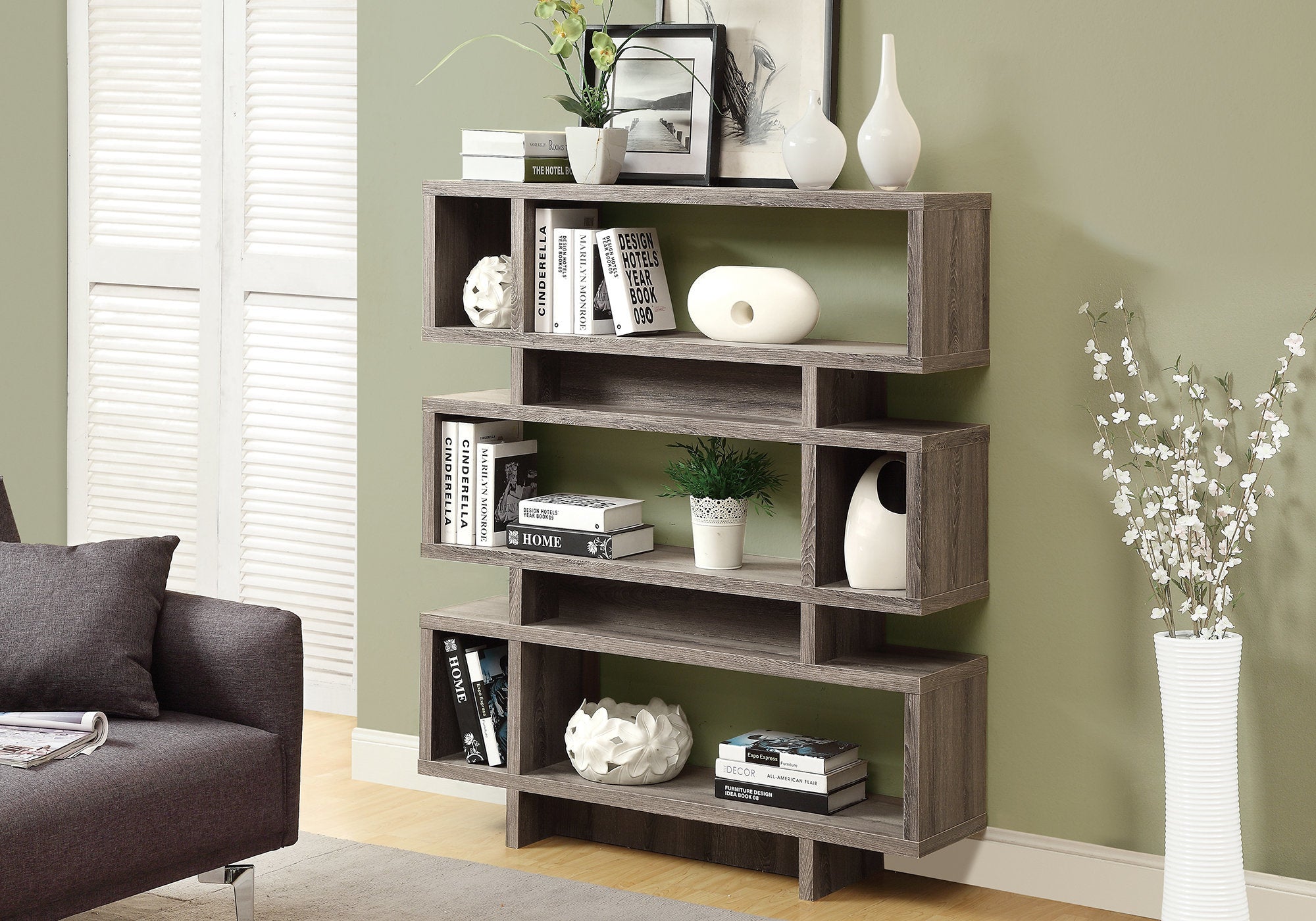 55" H 4 Tier Contemporary Dark Taupe Bookcase Bookshelf Atagere