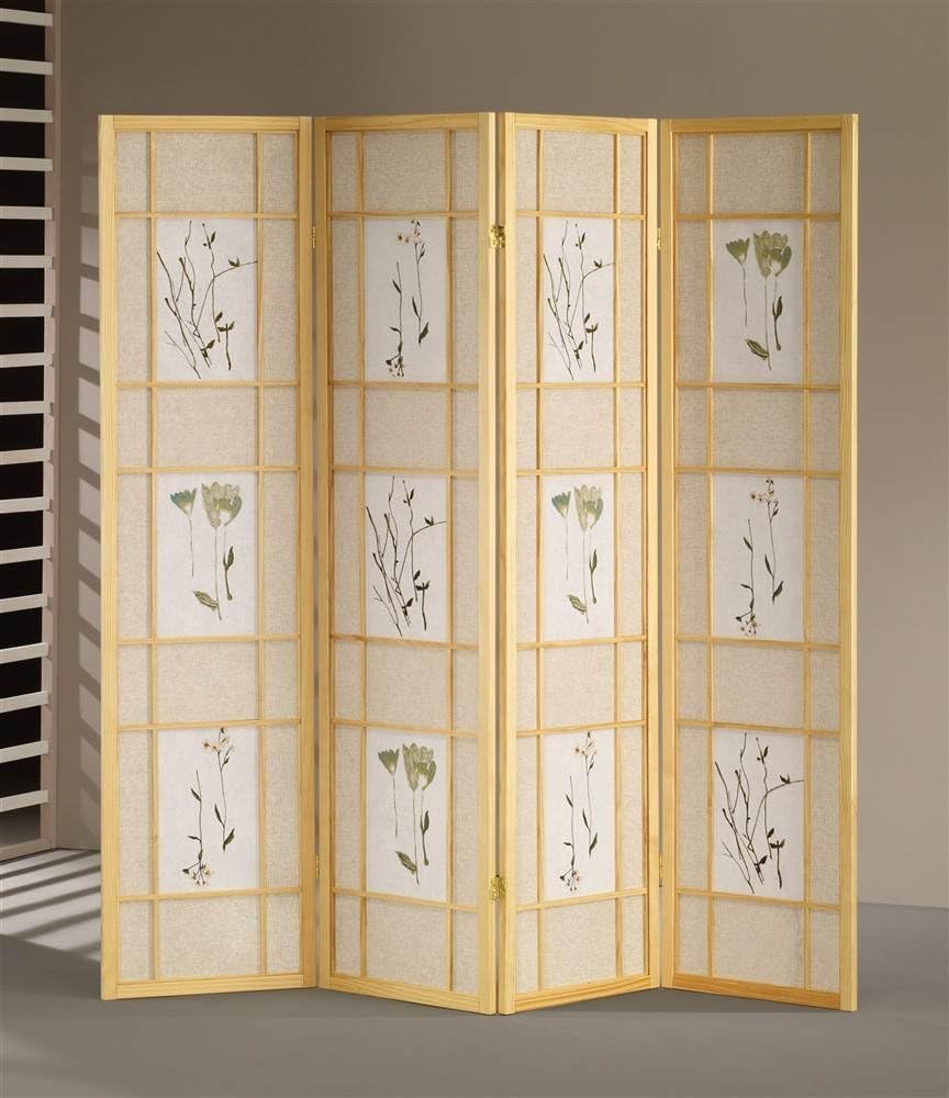 4 Panel Square Floral Design Room Divider in Natural