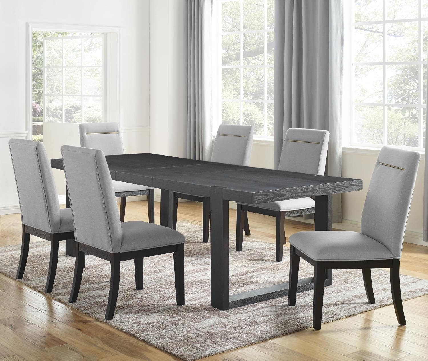 Steve Silver Yves 7pc Dining Room Table and Parson Chairs Set in Grey