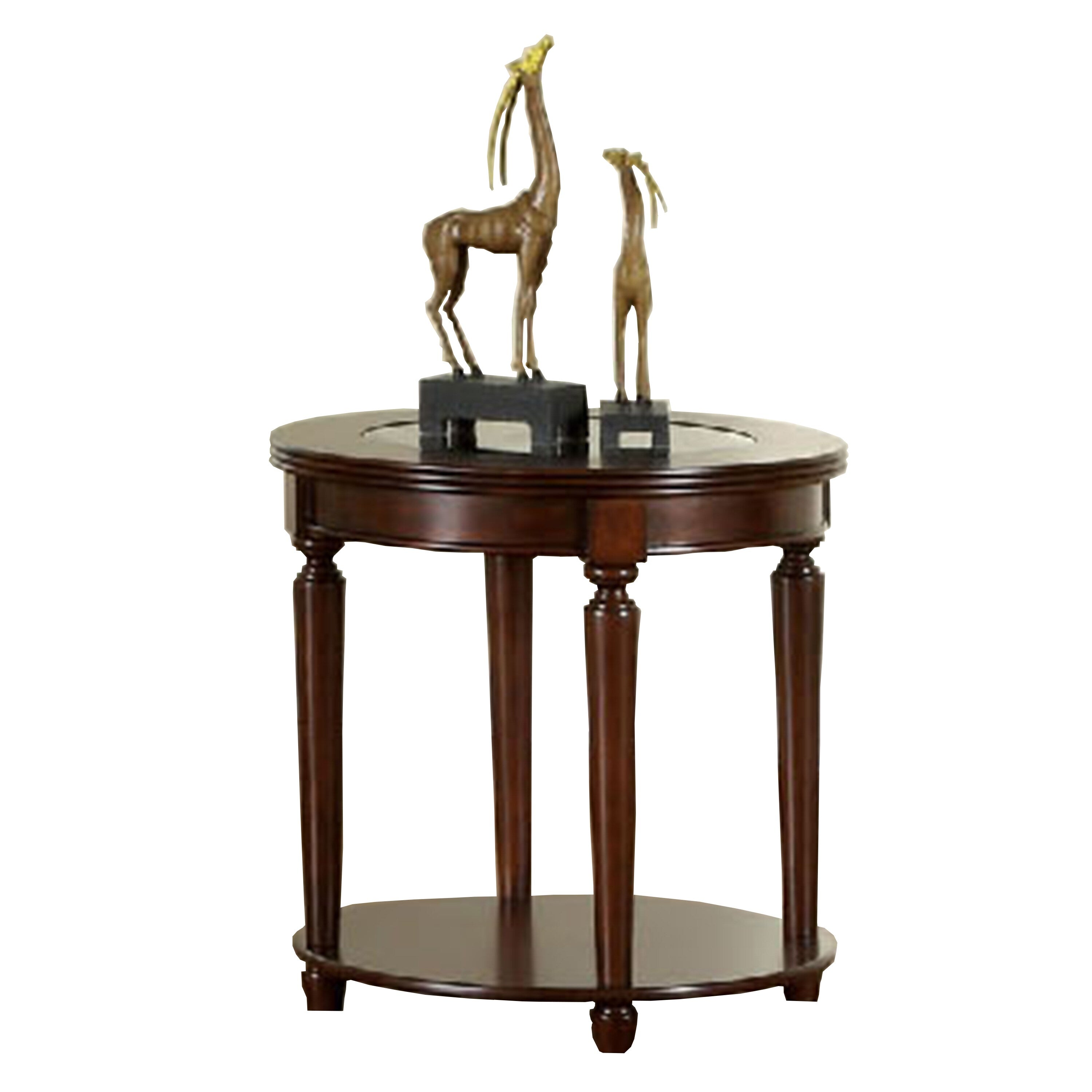 Granvia Traditional End table with Glass Top In Deep Charry