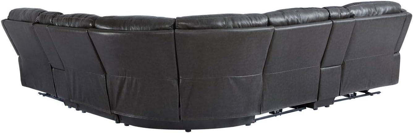 Denver 7 Piece Charcoal Leather Power Reclining Sectional
