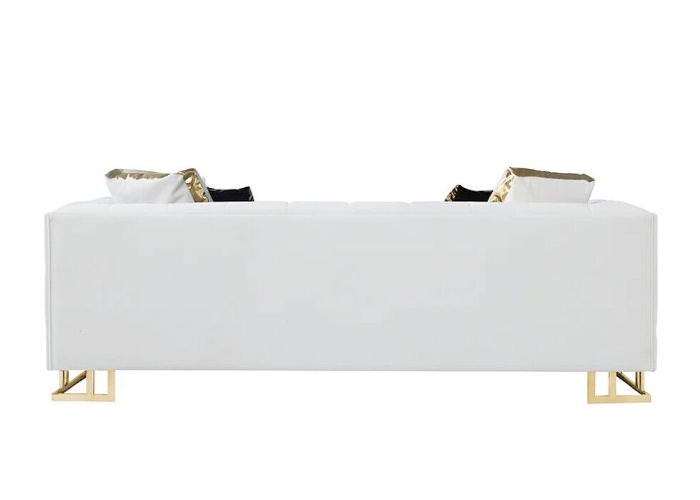 Elijah 2 Pc Modern Velvet Living room Sofa and Love Seat in off White And Gold