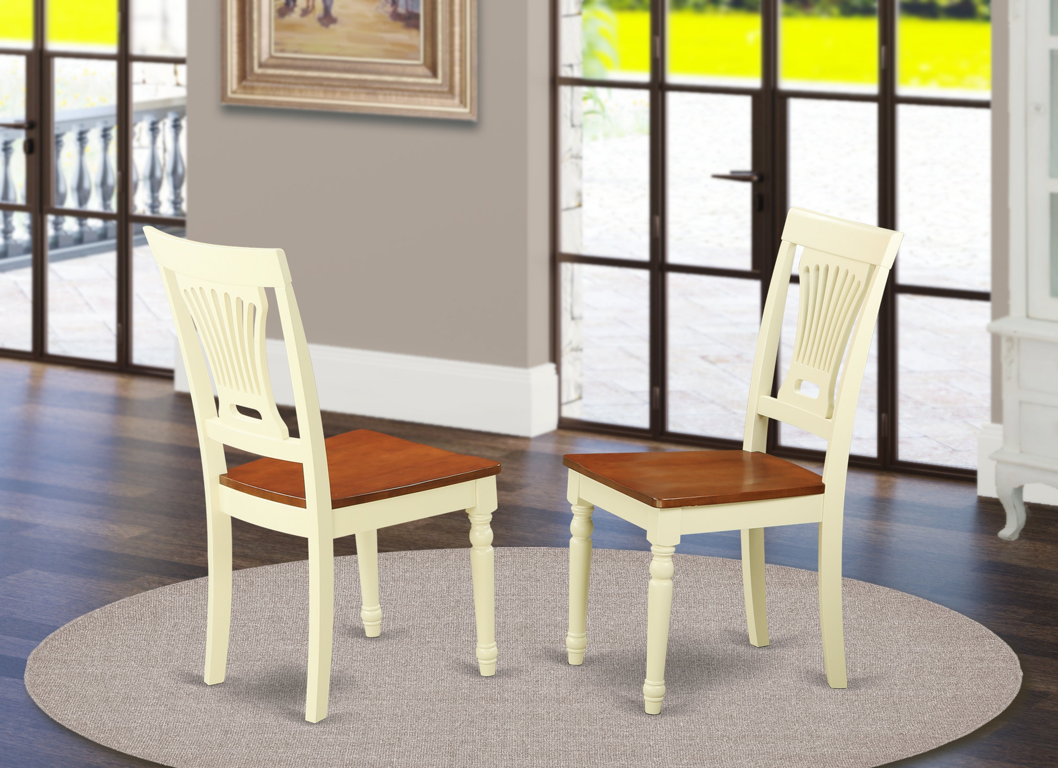 PVC-WHI-W Plainville Kitchen dining Chair Wood Seat - Buttermilk and Cherry Finish