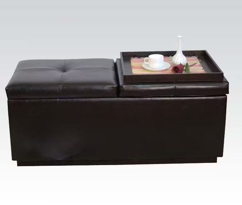 Marin Upholstered Tufted Storage Ottoman with Two Trays in Brown