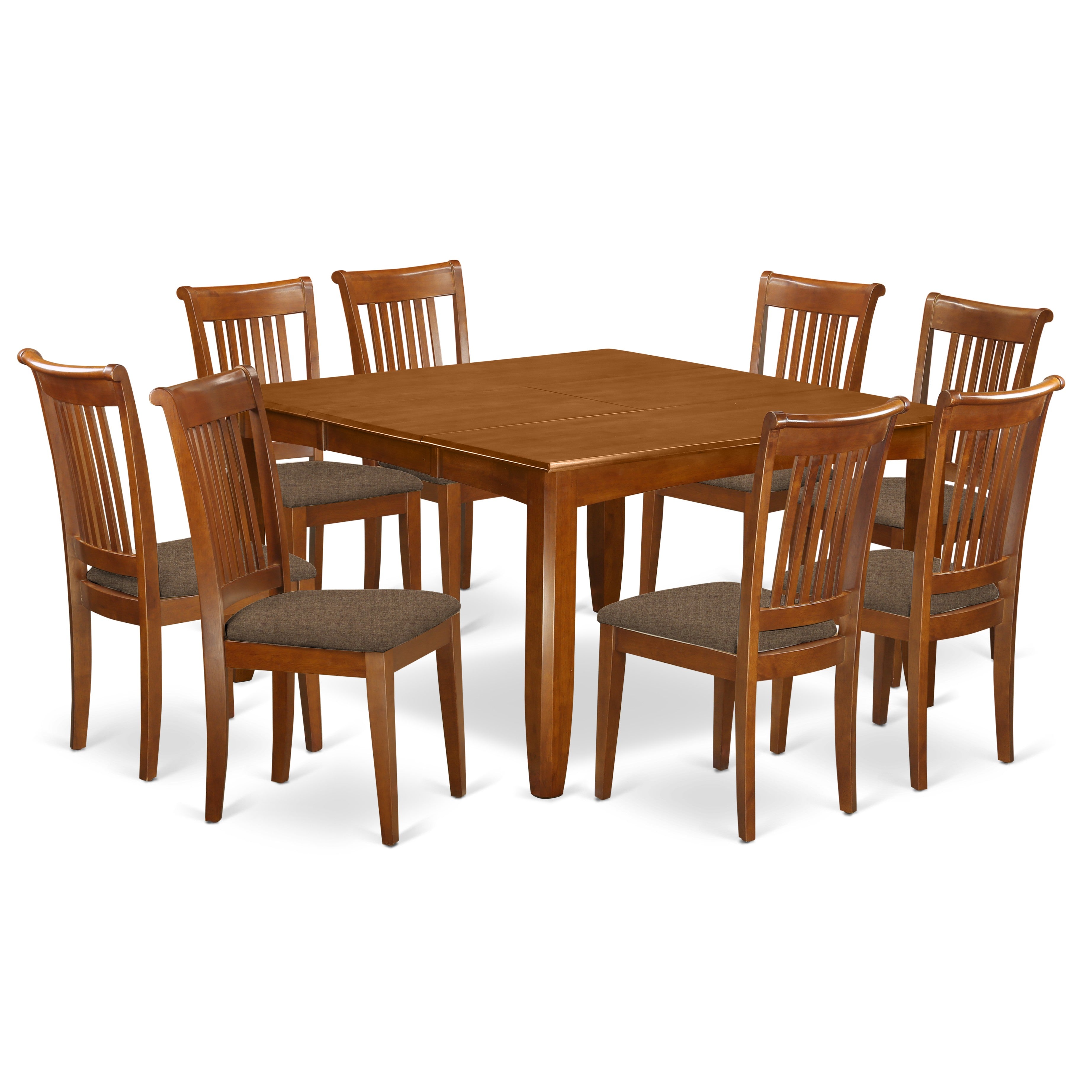 PFPO9-SBR-C 9 Pc Dining room set-Table with Leaf and 8 Kitchen Chairs.