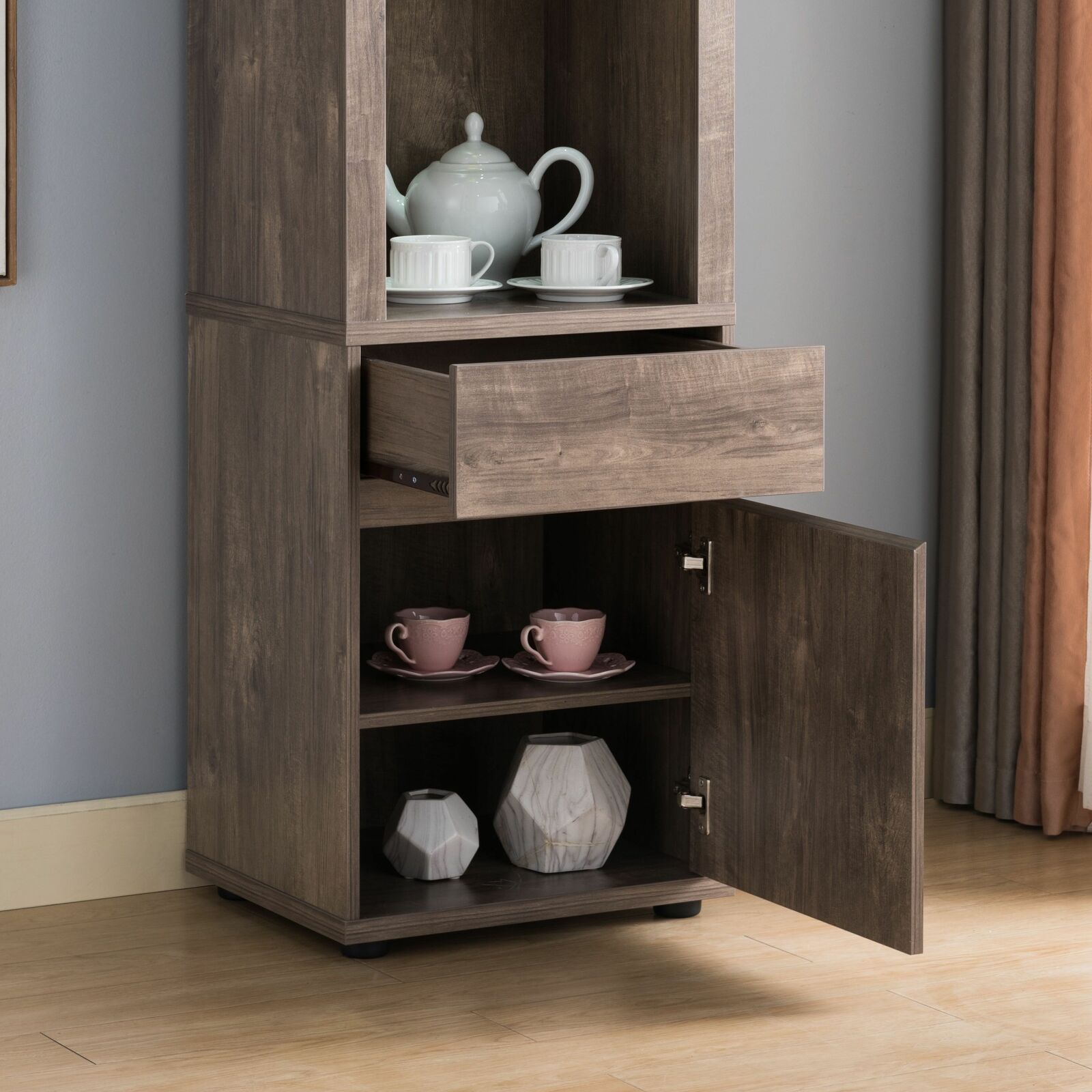 Lighted Curio Display Cabinet with Storage In Hazelnut Finish