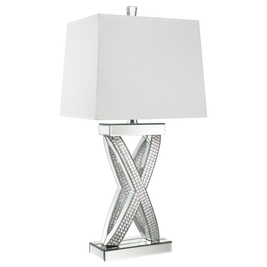 Dominick Mirrored Table Lamp with Rectange Shade White and Clear