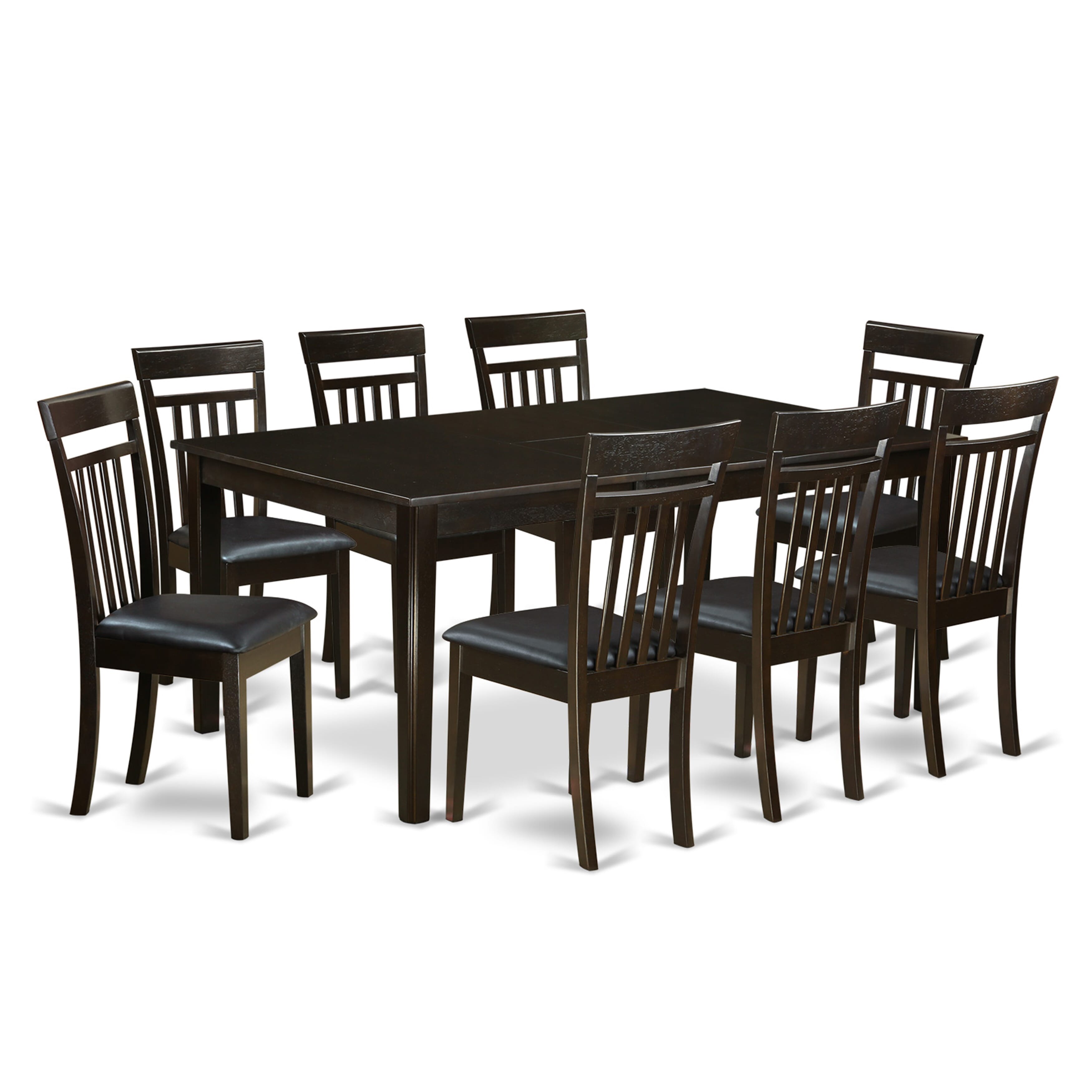 9 Pc Dining Room Cappuccino Table with Leaf & 8 upholstered Chairs Set