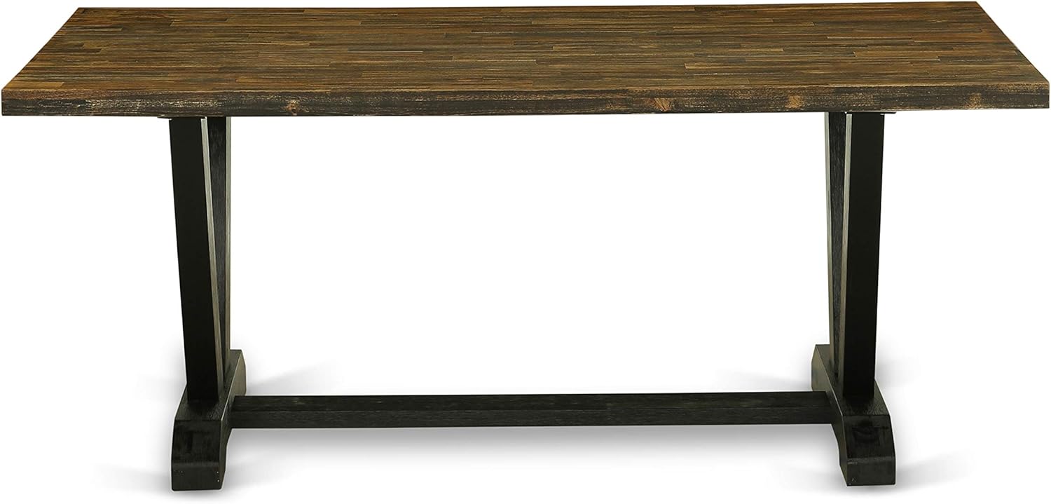 9 PC V-Style Rectangle Dining Table & Parson Chairs in Disressed Black/Jacobean