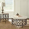 Steve Silver Roland Round White Stone Top with Bronze Metal Base Cocktail Table