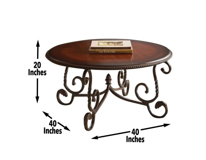 Steve Silver Crowley Round Cocktail Table in Cherry Finish