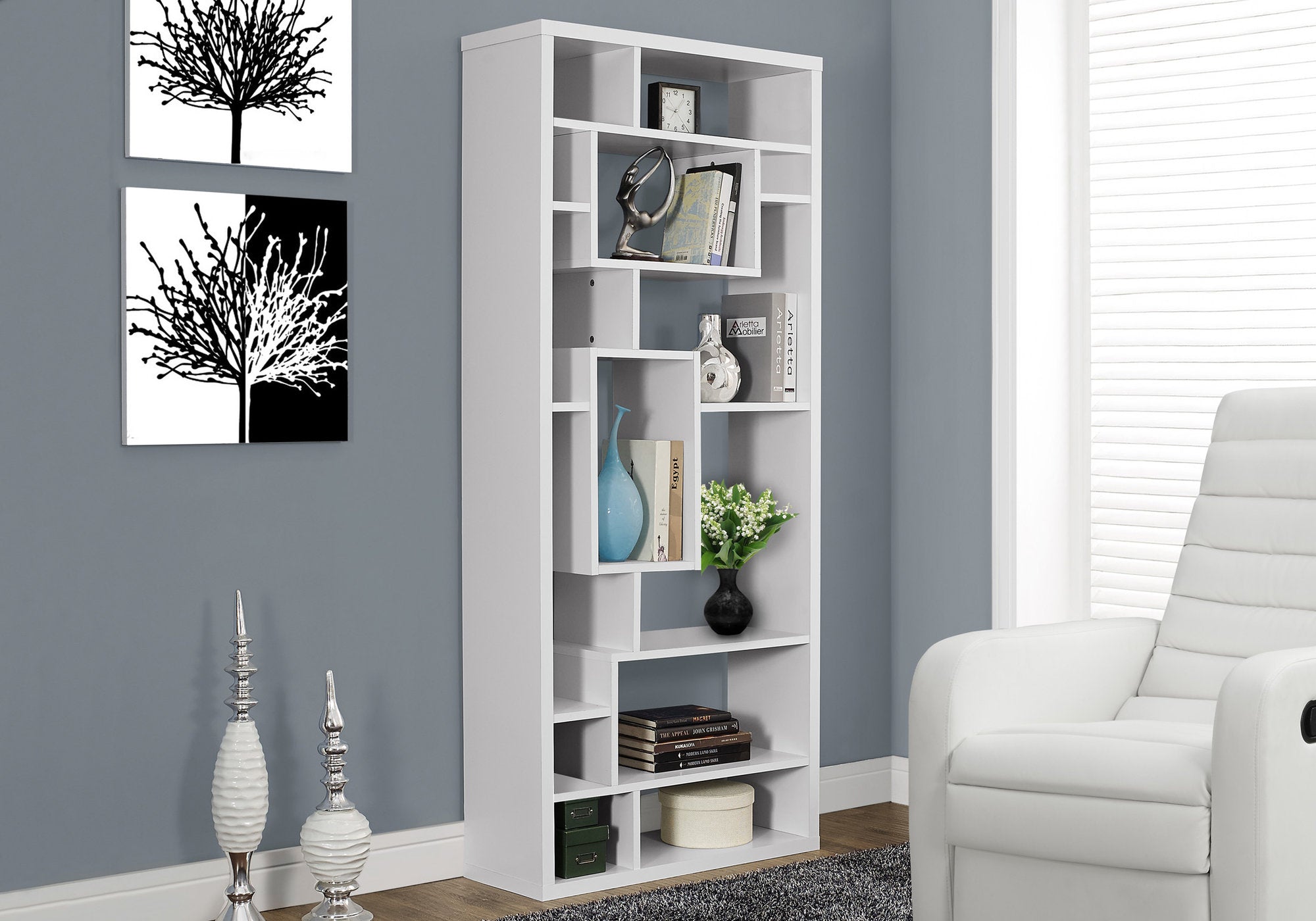 Hollow Core Bookcase Bookshelf With 14 Shelves In White 72" H