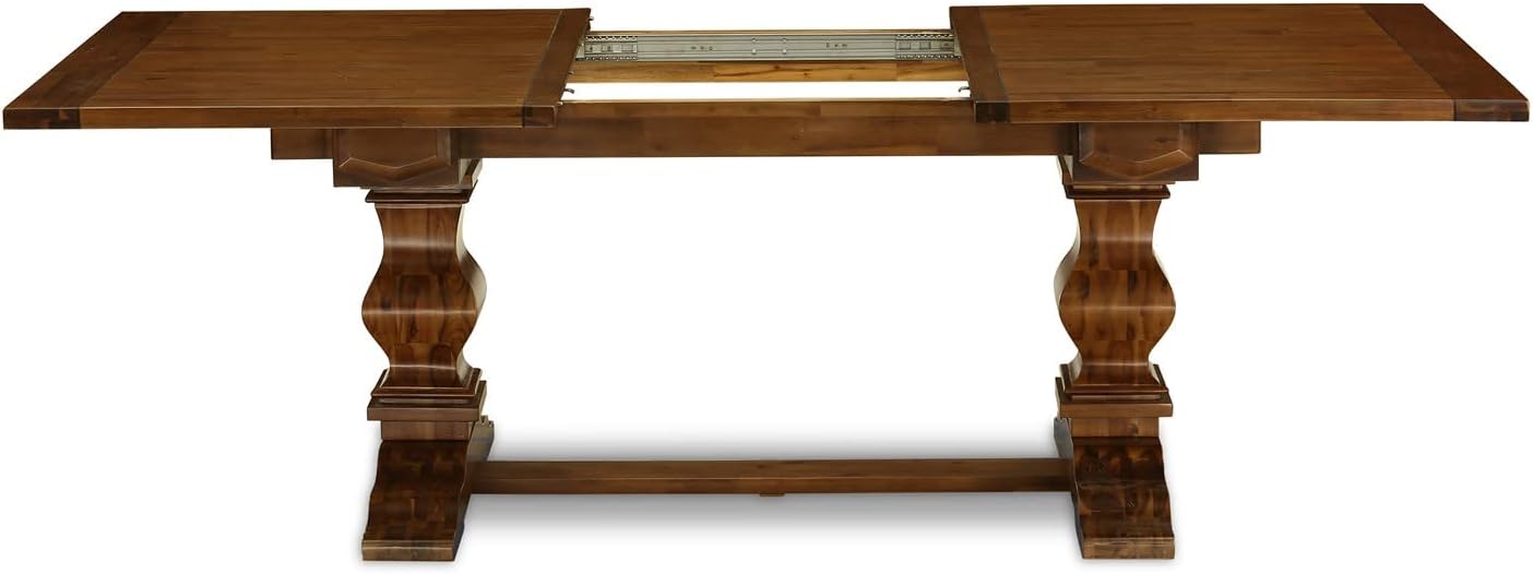 Rustic 9 PC Formal Dining Room Double Pedestal Table and Linen Chairs In Walnut