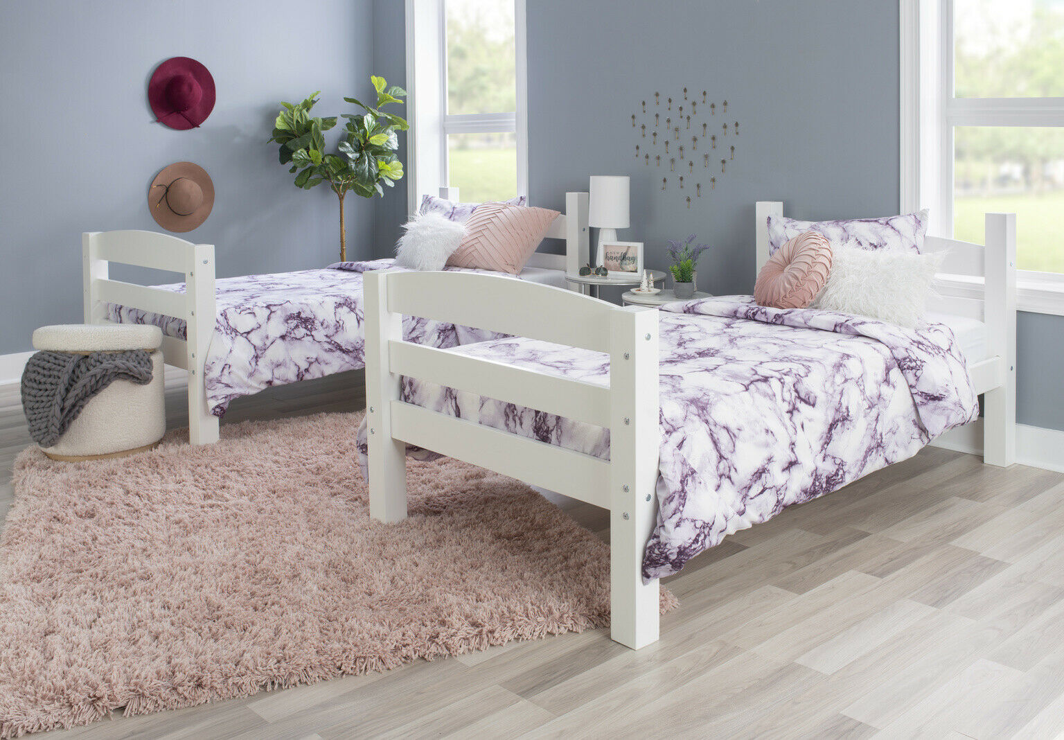 Porter White Wood Twin Over Twin Youth Bunk Bed