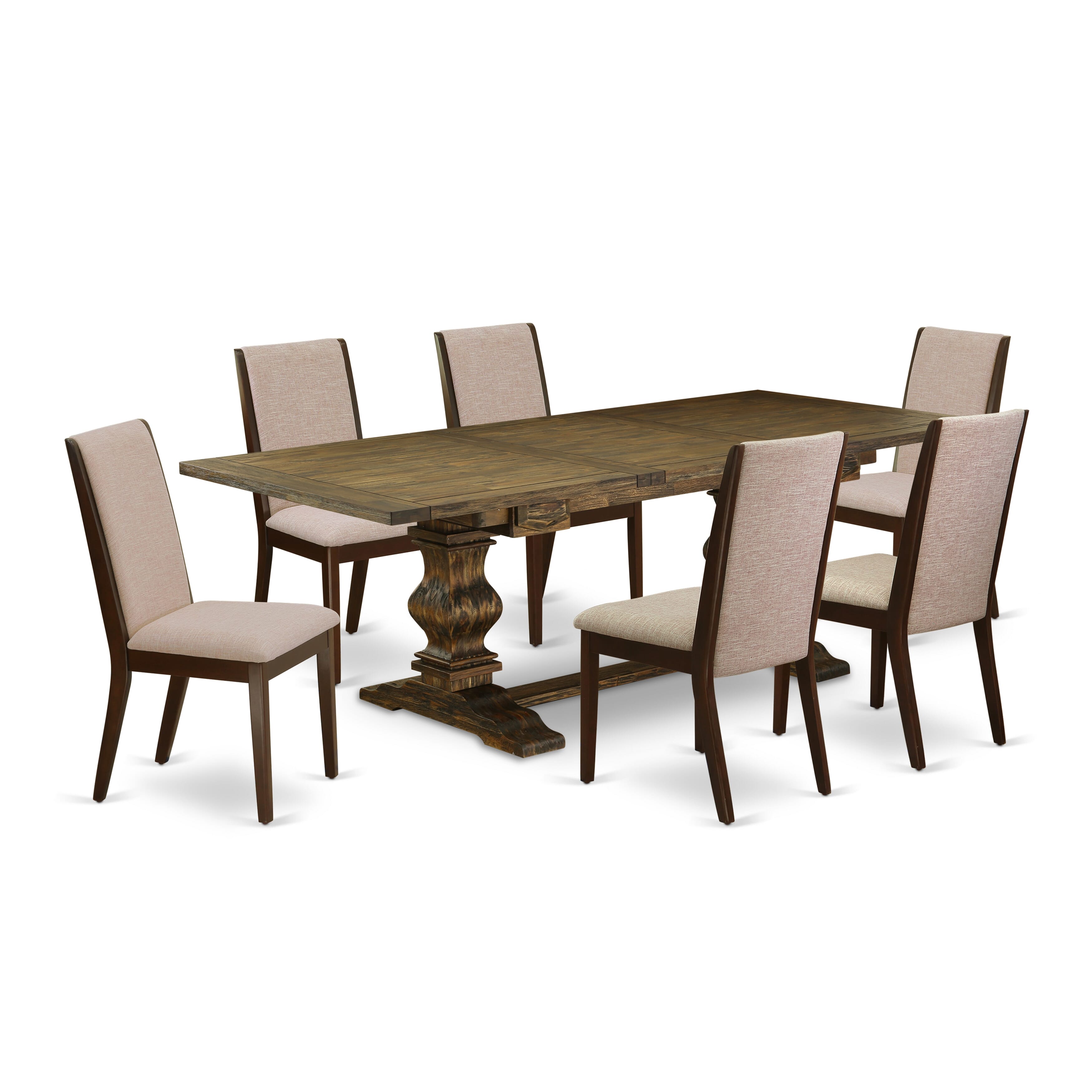 7-piece Lassale Double Pedestal Wood Dining Set in Jacobean Brown/Light Tan