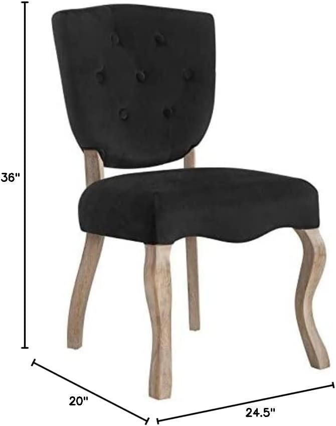 Modway Array French Vintage Tufted Performance Velvet Weathered Wood Dining Chair in Black