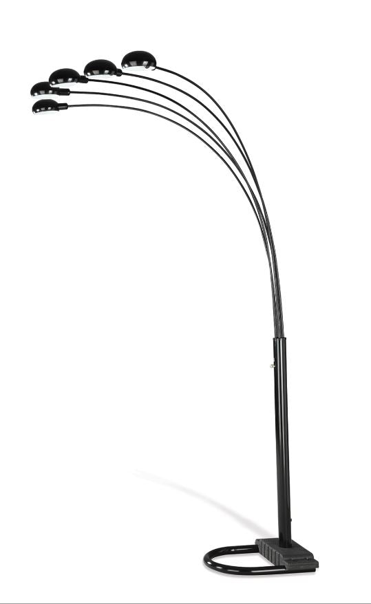 5-Light Arched Floor Lamp With Curvy Dome Shades in Black