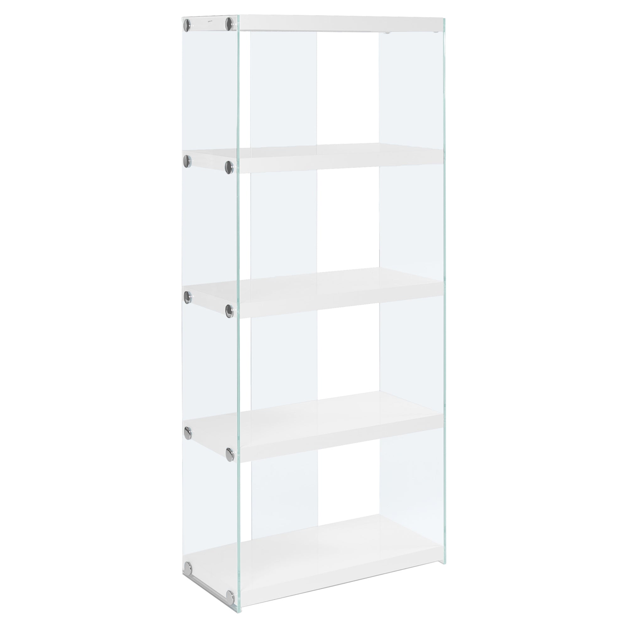 60" 5-Shelf Etagere Bookcase Shelf With Tempered Glass Frame In Glossy White