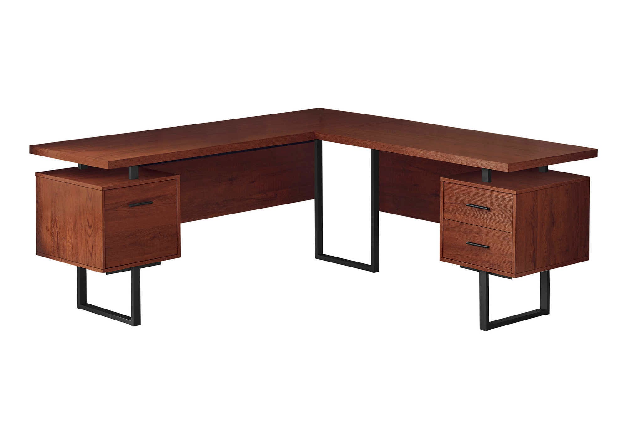 70" Reversible L shaped Hollow Core Home Office Desk With Drawers In Cherry Black