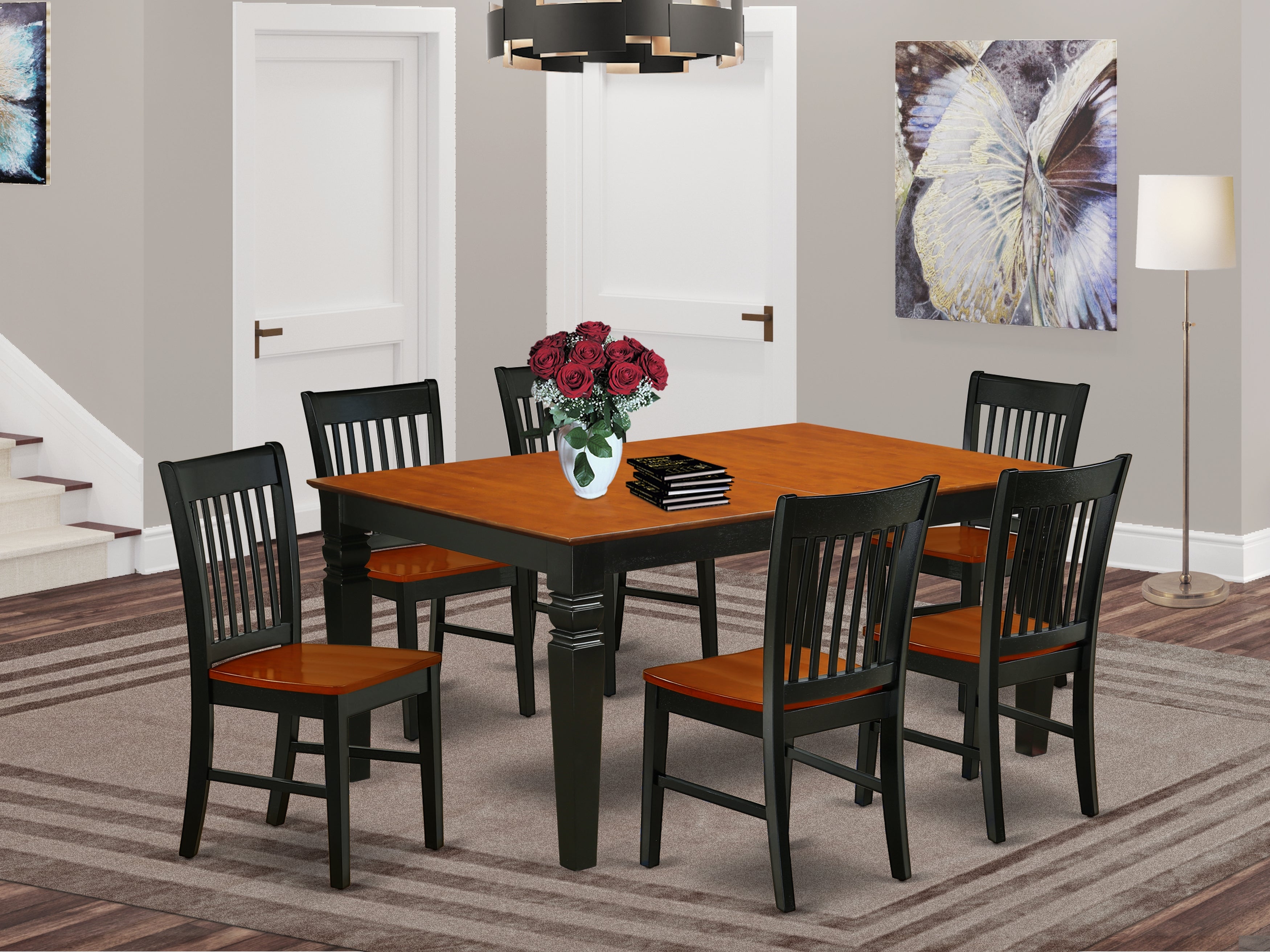 WENO7-BCH-W 7Pc Rectangle 42/60" Dining Table With 18 In Leaf And 6 Wood Seat Chairs