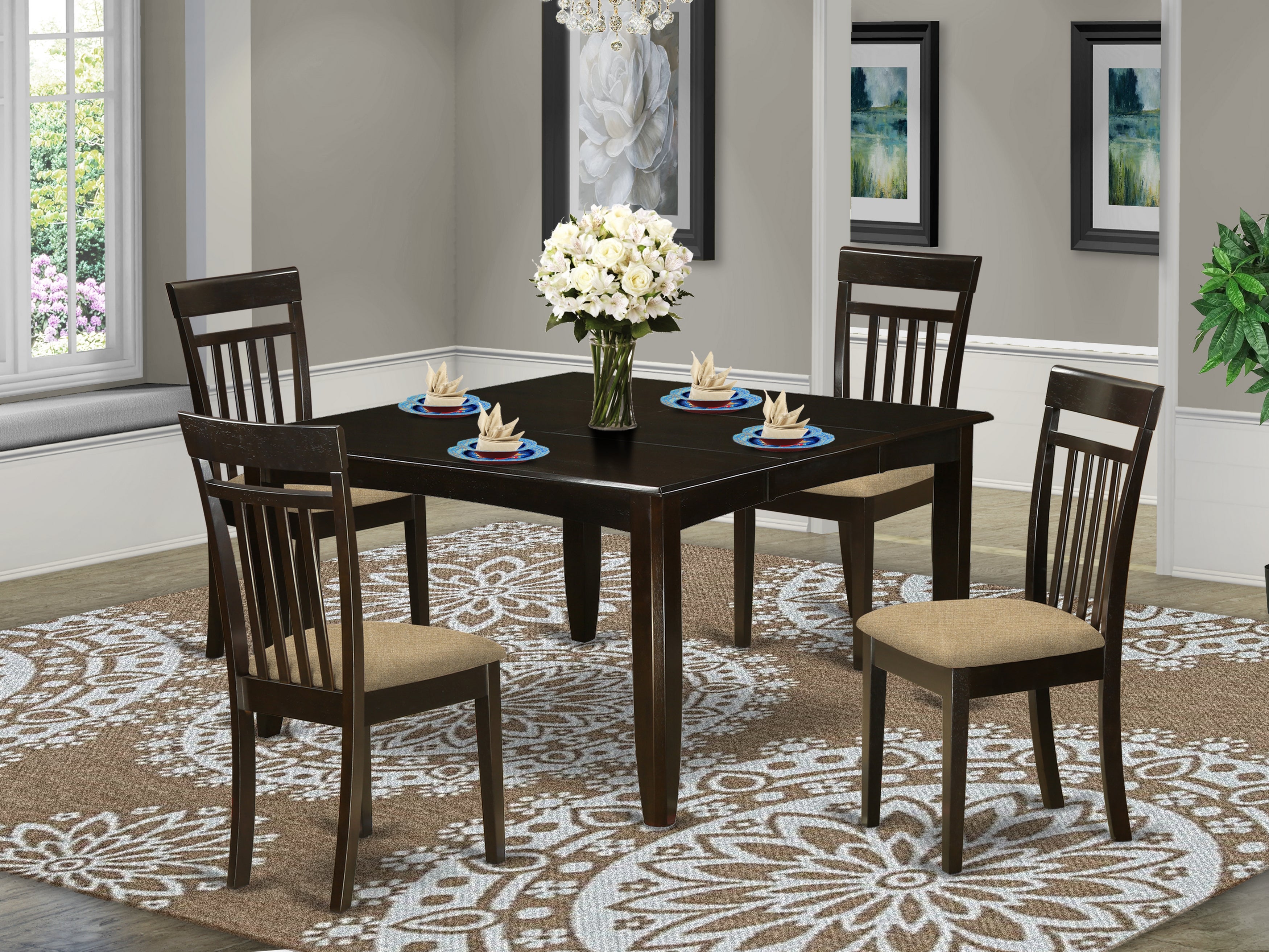 PFCA5-CAP-C 5 PC Dining room set for 4-Dinette Table with Leaf and 4 Dinette Chairs.