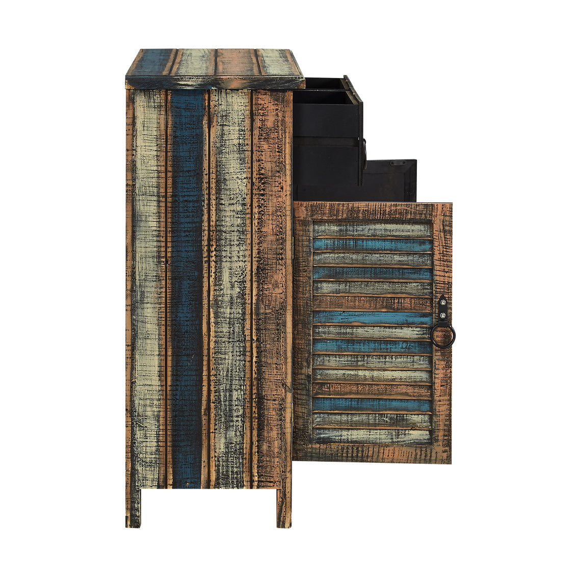Calypso Distressed Look Rustic Coastal Accent Chest Cabinet 2-Door Blue/Brown