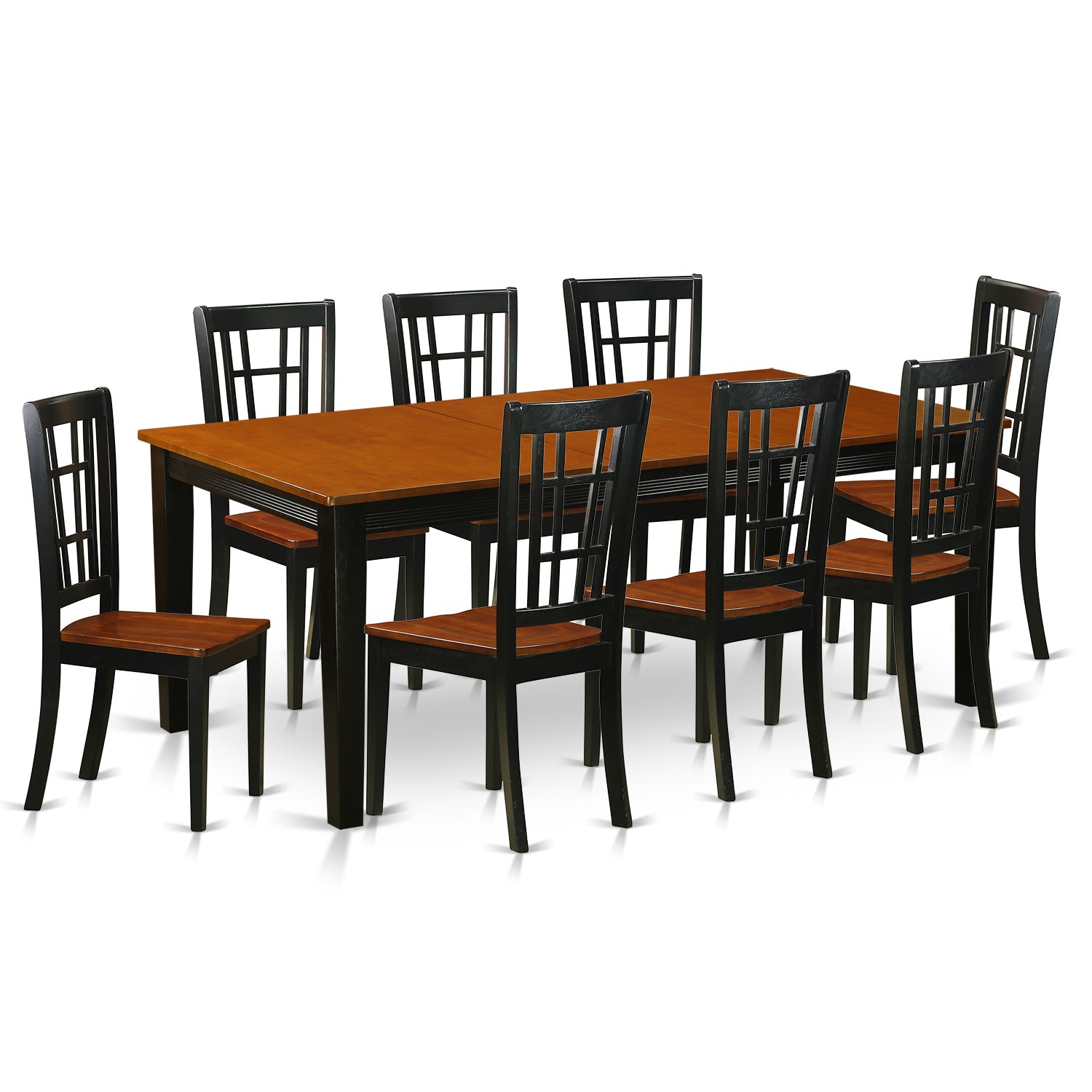 QUNI9-BCH-W 9 PC Dining room set-Dining Table with 8 Wooden Dining Chairs