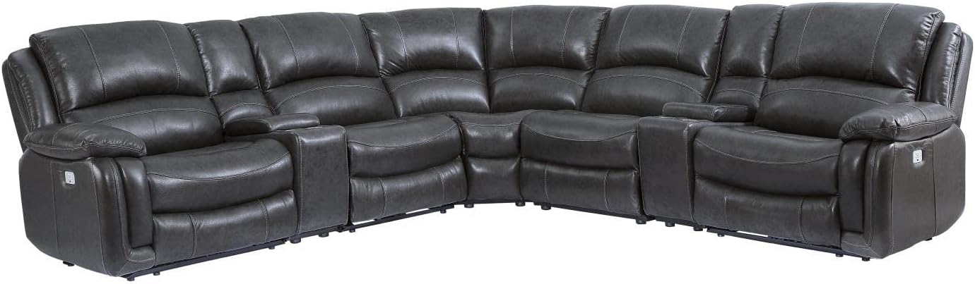 Denver 7 Piece Charcoal Leather Power Reclining Sectional