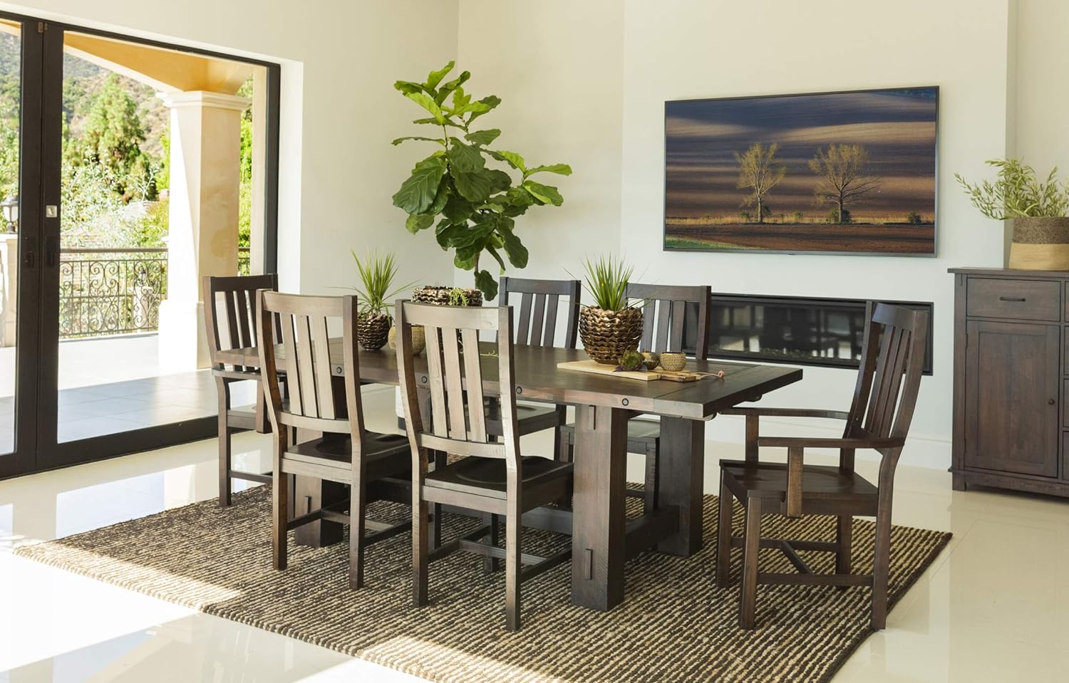 Calandra 7-piece Rectangular Dining Set with Extension Leaf Vintage Java