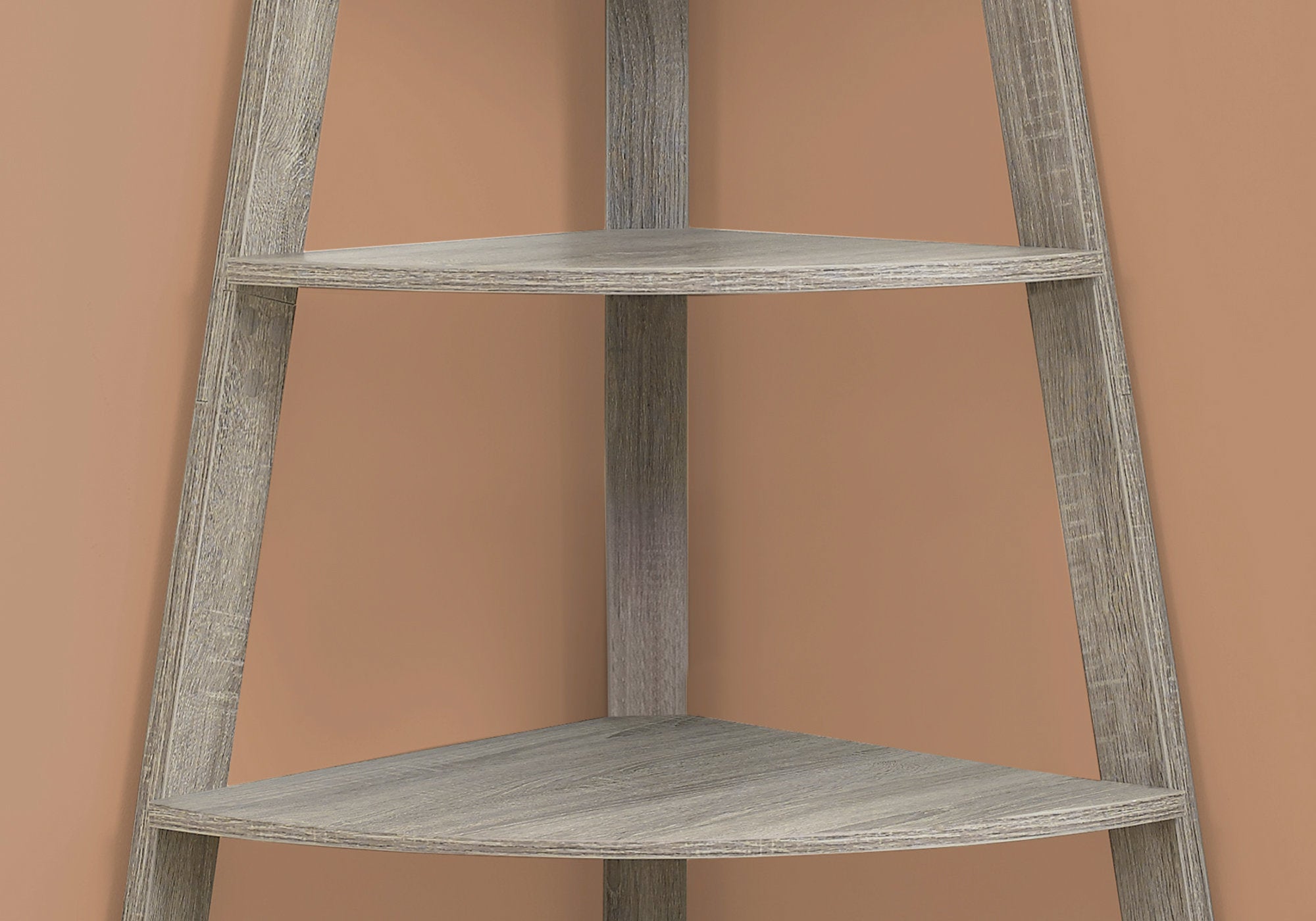 4 Shelf Corner Triangular Bookcase Shelf Etagere In Dark Taupe